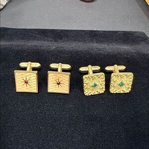 Antique Elegant Gold Cufflinks Set with Red and Green Accents